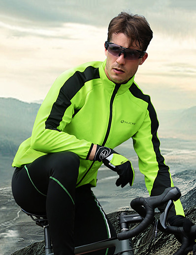 hesapli Bisiklet-Nuckily Erkek Pantolonlu ile Bisiklet Ceketi Uzun Kollu - Kış Tüylü Kumaş Silikon Kırmzı Mavi Yeşil Tek Renk Bisiklet Sıcak Tutma Su Geçirmez Rüzgar Geçirmez 3D Pet Nefes Alabilir Giysi Takımları