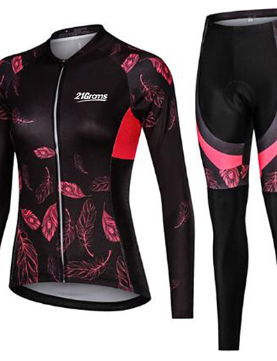 cheap Sportswear-21Grams® Women&#039;s Cycling Jersey with Tights Long Sleeve - Winter Pink Floral Botanical Funny Bike Breathable Ultraviolet Resistant Quick Dry Back Pocket Clothing Suit Sports Mountain Bike MTB Road