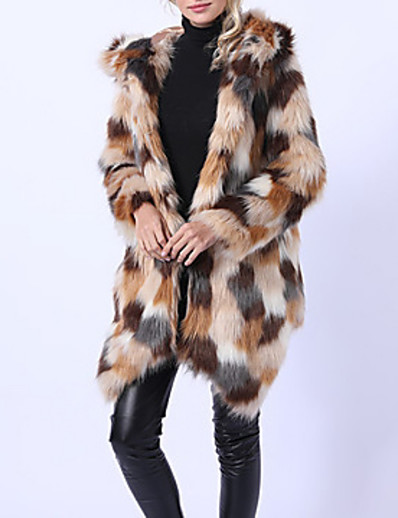 رخيصةأون فرو نسائي و جلد-نسائي الشتاء معطف فرو طويلة ألوان متناوبة مناسب للخارج التقزح اللوني S M L