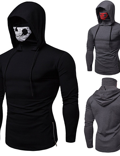 cheap Sportswear-Men&#039;s Long Sleeve Hoodie with Mask Running Shirt Protective Clothing Hoodie Top Cotton Windproof Breathable Soft Fitness Gym Workout Running Jogging Bodybuilding Sportswear Skull Dark Grey Black
