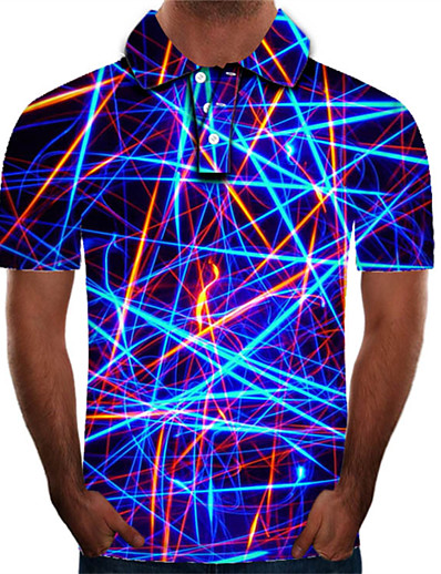 cheap Men-Men&#039;s Golf Shirt Tennis Shirt Graphic 3D Collar Shirt Collar Plus Size Daily Holiday Short Sleeve Print Slim Tops Nylon Rayon Streetwear Exaggerated Rainbow / Polyester / golf shirts