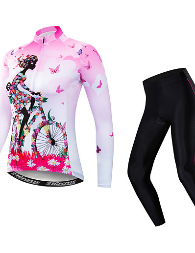 cheap Sportswear-21Grams® Butterfly Floral Botanical Funny Long Sleeve Women&#039;s Cycling Jersey with Tights - Pink Green Bike UV Resistant Breathable Anatomic Design Clothing Suit Sports Elastane Terylene Polyester