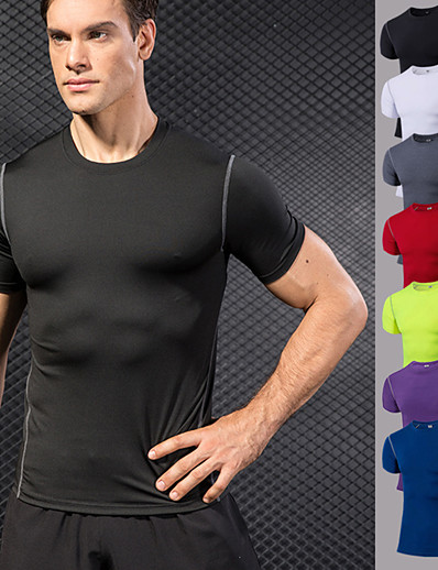 cheap Sportswear-YUERLIAN Men&#039;s Compression Shirt Yoga Top Summer Violet Red Fitness Gym Workout Running Tee Tshirt Base Layer Short Sleeve Sport Activewear High Elasticity Quick Dry Moisture Wicking Breathable Slim