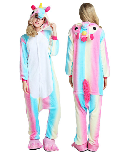 billiga Kigurumi-Vuxna Kigurumi-pyjamas Unicorn Pegasus Onesie-pyjamas Flanelltyg Regnbåge Cosplay För Herr och Dam Pyjamas med djur Tecknad serie Festival / högtid Kostymer