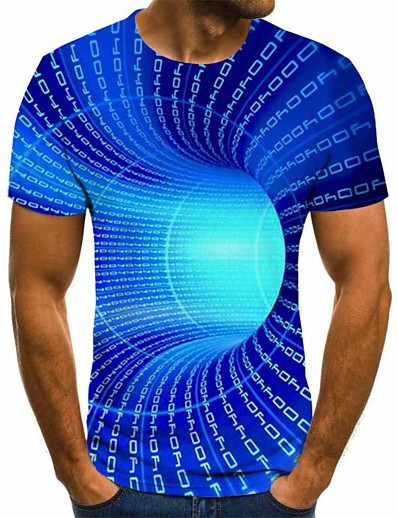 cheap Men-Men&#039;s T shirt Graphic 3D 3D Print Round Neck Plus Size Daily Short Sleeve Tops Basic Green Blue Purple