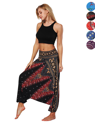 cheap Sportswear-Women&#039;s High Waist Yoga Pants Harem Baggy Bloomers Quick Dry Lightweight Bohemian Hippie Boho Black / White Black / Red Purple Fitness Gym Workout Dance Summer Sports Activewear Stretchy Loose