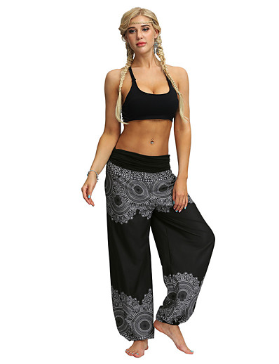 cheap Sportswear-Women&#039;s Yoga Pants Harem Smocked Waist Bloomers Quick Dry Breathable Bohemian Hippie Boho Black Light Blue Fitness Gym Workout Dance Sports Activewear Stretchy Loose