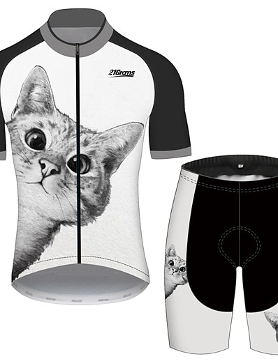 cheap Sportswear-21Grams® Men&#039;s Women&#039;s Cycling Jersey with Shorts Short Sleeve - Summer Spandex Polyester Black+White Cat Funny Animal Bike UV Resistant 3D Pad Breathable Quick Dry Reflective Strips Clothing Suit
