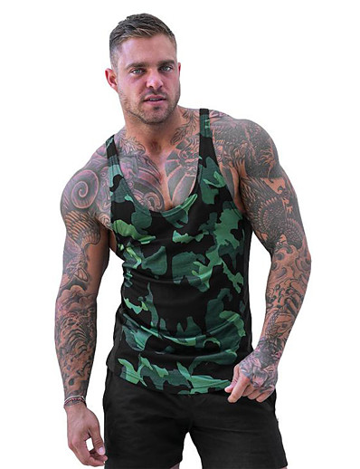cheap Sportswear-Men&#039;s Yoga Top Tank Top Summer Camo / Camouflage Red Army Green Yoga Fitness Gym Workout Tank Top Sleeveless Sport Activewear Micro-elastic Quick Dry Breathable Comfortable Slim
