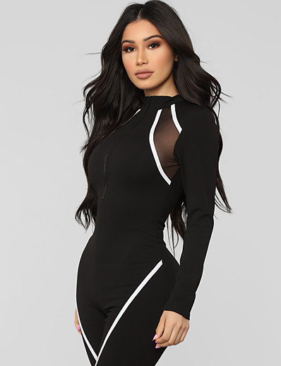 cheap Running, Jogging &amp; Walking-Women&#039;s Full Zip One-piece Jumpsuit Activewear Set Workout Outfits Athletic Athleisure Winter Long Sleeve Mesh Breathable Soft Reflective Strips Fitness Gym Workout Running Jogging Sportswear Skinny