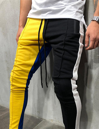 cheap Sportswear-Men&#039;s High Waist Yoga Pants Jogger Pants Harem Pants / Trousers Yellow / Black Green / Black Red+Blue Cotton Fitness Gym Workout Running Sports Activewear Stretchy
