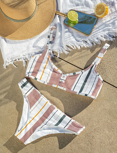 cheap Bikini Sets-Women&#039;s Bikini Swimsuit Print White Black Swimwear Halter Bathing Suits