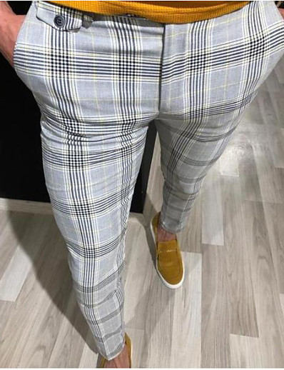 tanie Męskie spodnie i szorty-Męskie Podstawowy Typu Chino Pełna długość Spodnie Solidne kolory Wysoka talia Szczupła Czarny Szary Żółty S M L XL 2XL