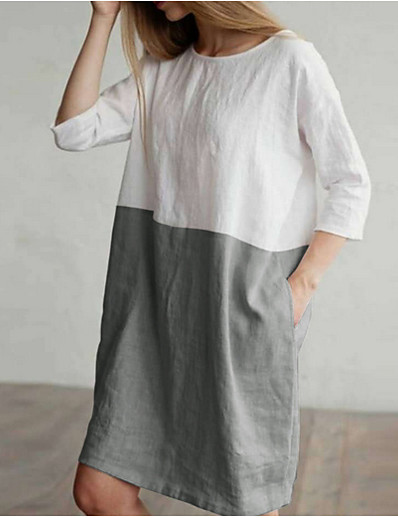 cheap DRESSES-Women&#039;s Shift Dress Knee Length Dress 3/4 Length Sleeve Color Block Summer Tunics Hot 2021 Blue Blushing Pink Wine Orange Green Royal Blue Dark Gray Gray S M L XL XXL 3XL 4XL 5XL