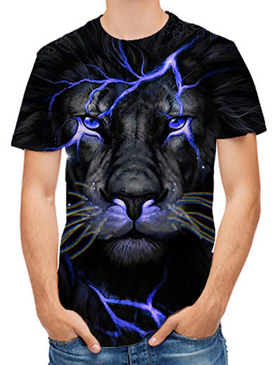 billige 3D til mænd-Herre T-shirt Grafisk 3D Dyr Rund hals Trykt mønster Toppe Sort