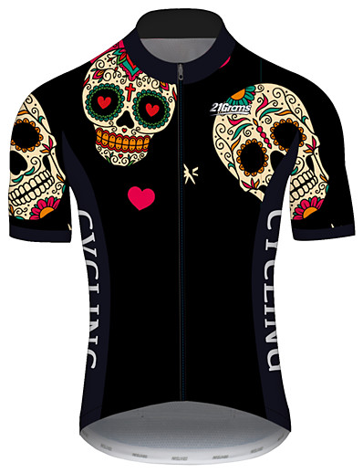 cheap Sportswear-21Grams® Men&#039;s Cycling Jersey Short Sleeve - Summer Black / Red Heart Sugar Skull Solid Color Bike Mountain Bike MTB Road Bike Cycling Jersey Top UV Resistant Breathable Quick Dry Sports Clothing