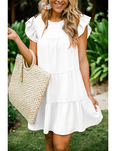 cheap DRESSES-Women&#039;s A-Line Dress Knee Length Dress Short Sleeve Solid Color Hot White Black Purple Wine S M L XL
