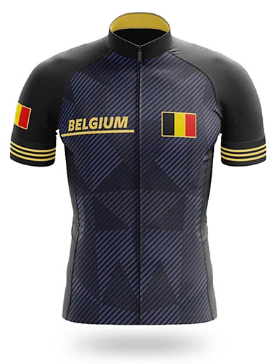 cheap Sportswear-21Grams® Men&#039;s Cycling Jersey Short Sleeve - Summer Black Belgium National Flag Bike Mountain Bike MTB Road Bike Cycling Jersey Top UV Resistant Breathable Quick Dry Sports Clothing Apparel