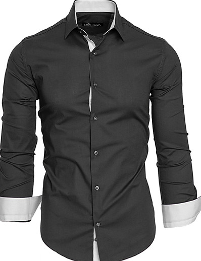 cheap Men-Men&#039;s Shirt Solid Color Collar Spread Collar Plus Size Daily Work Long Sleeve Slim Tops Business White Black Navy Blue / Fall / Spring / Cotton