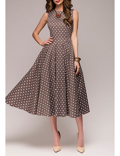 cheap Elegant Dresses-Women&#039;s A-Line Dress Midi Dress Sleeveless Polka Dot Summer Plus Size 1950s Hot Elegant 2021 Red Green Brown S M L XL XXL 3XL 4XL
