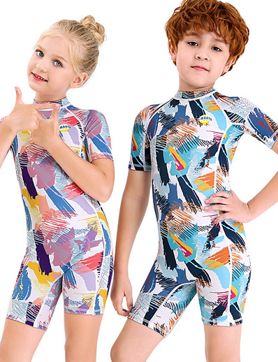 cheap Sportswear-Dive&amp;Sail Boys&#039; Girls&#039; Rash Guard Dive Skin Suit Bodysuit Elastane Stretchy SPF50 UV Sun Protection Breathable Back Zip Short Sleeve - Optical Illusion Swimming Diving Surfing Snorkeling Autumn