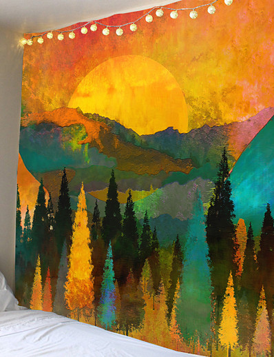 Χαμηλού Κόστους Βασική συλλογή-τοίχος ταπετσαρία τέχνη διακόσμηση κουβέρτα κουρτίνα πικ-νικ τραπεζομάντιλο κρεμαστό σπίτι υπνοδωμάτιο σαλόνι dorm διακόσμηση τοπίο βουνό χρυσό ηλιοβασίλεμα ανατολή του ήλιου δάσος μελάνι