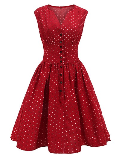 cheap DRESSES-Women&#039;s A-Line Dress Knee Length Dress Sleeveless Polka Dot Hot Wine Orange Navy Blue S M L XL XXL 3XL 4XL