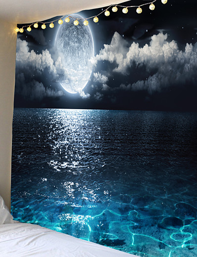 cheap Basic Collection-Wall Tapestry Art Decor Blanket Curtain Picnic Tablecloth Hanging Home Bedroom Living Room Dorm Decoration Landscape Full Moon Night Sea Ocean Cloud Star Sky