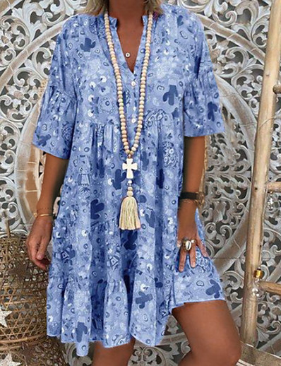 cheap DRESSES-Women&#039;s A-Line Dress Short Mini Dress Half Sleeve Floral Summer Hot Floral 2021 Blushing Pink Orange Green Light Blue S M L XL XXL 3XL 4XL