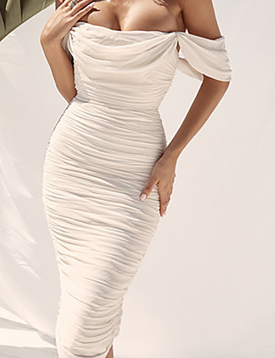 cheap Elegant Dresses-Women&#039;s Wrap Dress Midi Dress Sleeveless Solid Color Backless Ruched Summer Hot Elegant Formal 2021 White S M L