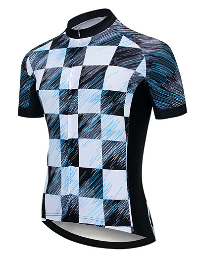 cheap Sportswear-21Grams® Men&#039;s Cycling Jersey Short Sleeve - Summer Black+White Plaid Checkered Patchwork Funny Bike Mountain Bike MTB Road Bike Cycling Jersey Top UV Resistant Breathable Quick Dry Sports Clothing