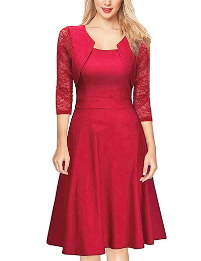 cheap Elegant Dresses-Women&#039;s A-Line Dress Knee Length Dress 3/4 Length Sleeve Solid Color Summer Work Hot 2021 Black Red Blushing Pink Wine Green Navy Blue S M L XL XXL