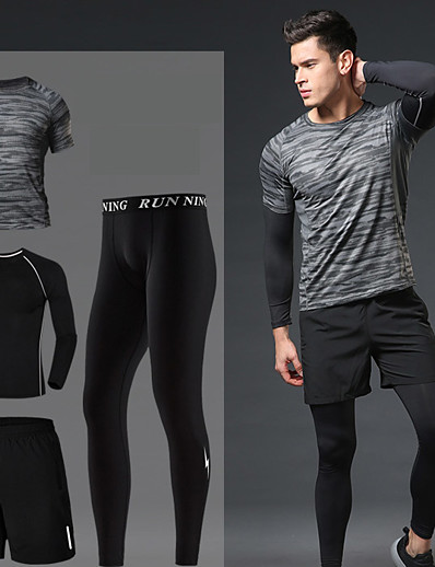 cheap Sportswear-Men&#039;s Athletic Athleisure Tracksuit Activewear Set Workout Outfits 4pcs Winter Reflective Quick Dry Moisture Wicking Elastane Fitness Gym Workout Running Active Training Jogging Sportswear Fashion