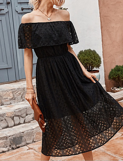 cheap Elegant Dresses-Women&#039;s A-Line Dress Midi Dress Short Sleeve Solid Color Summer Sexy 2021 Black Yellow Blushing Pink S M L XL
