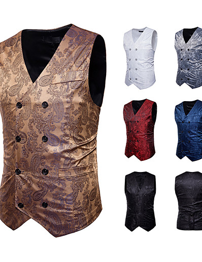 cheap Cosplay &amp; Costumes-Plague Doctor Gothic Vintage Punk &amp; Gothic Victorian Steampunk Masquerade Vest Waistcoat Outerwear Adults&#039; Men&#039;s Polyester Jacquard Costume Golden / Blue / Gray Vintage Cosplay Sleeveless Event