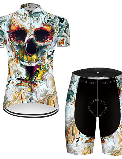 cheap Sportswear-21Grams® Women&#039;s Cycling Jersey with Shorts Short Sleeve - Summer Nylon Polyester Black / Blue Sugar Skull 3D Novelty Bike 3D Pad Breathable Ultraviolet Resistant Quick Dry Reflective Strips Clothing