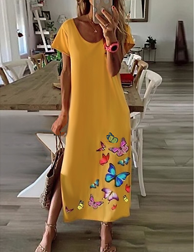 cheap DRESSES-Women&#039;s Shift Dress Midi Dress Short Sleeve Floral Summer Hot Streetwear 2021 White Yellow S M L XL XXL 3XL