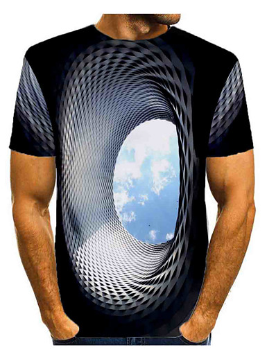 cheap Men-Men&#039;s T shirt Shirt Graphic Optical Illusion 3D Print Round Neck Daily Short Sleeve Print Tops Basic Green Blue Gray