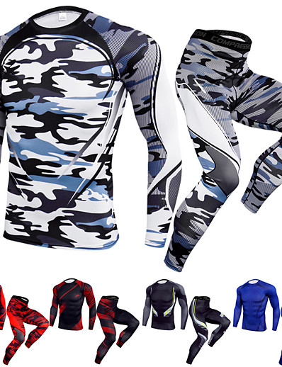 cheap Sportswear-JACK CORDEE Men&#039;s 2 Piece Activewear Set Workout Outfits Compression Suit Athletic Winter Quick Dry Fitness Gym Workout Basketball Running Sportswear Camo Black / Red White Black Yellow Burgundy Blue