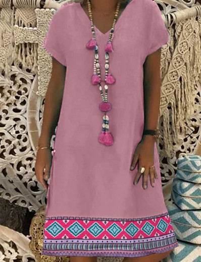 cheap DRESSES-Women&#039;s Shift Dress Knee Length Dress Short Sleeve Floral Summer Streetwear 2021 Blushing Pink Gray S M L XL XXL 3XL 4XL
