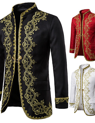 cheap Cosplay &amp; Costumes-Prince Aristocrat Vintage Medieval Coat Masquerade Frock Coat Outerwear Men&#039;s Sequins Costume Tie Red / White / Black Vintage Cosplay Long Sleeve Party Halloween / Vest / Vest
