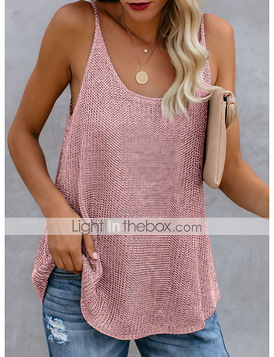 cheap Tank Tops-Women&#039;s Holiday Camisole Tank Top Color Block U Neck Basic Vacation Tops Cotton White Blue Blushing Pink