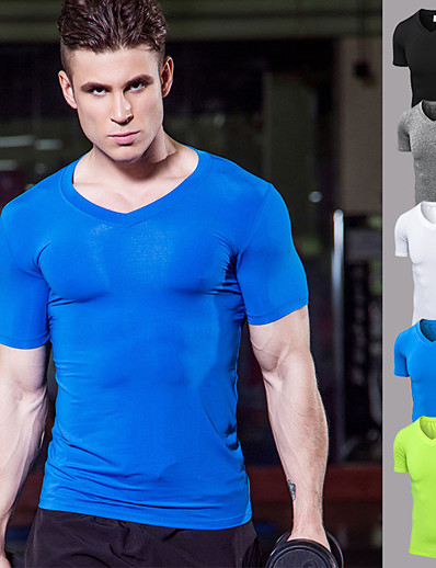 cheap Sportswear-YUERLIAN Men&#039;s Short Sleeve V Neck Compression Shirt Running Shirt Tee Tshirt Top Athletic Athleisure Summer Spandex Quick Dry Breathable Soft Fitness Gym Workout Performance Running Training