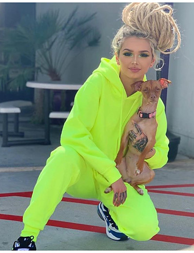 cheap Sportswear-Women&#039;s 2 Piece Tracksuit Sweatsuit Jogging Suit Street Casual 2pcs Winter Long Sleeve Elastane Breathable Soft Fitness Gym Workout Performance Running Training Sportswear Solid Colored Hoodie Neon