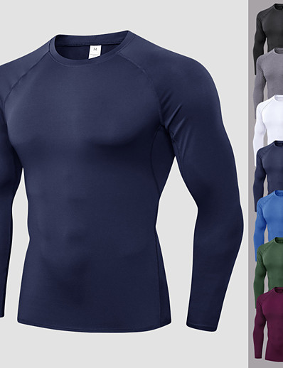 cheap Sportswear-YUERLIAN Men&#039;s Long Sleeve Compression Shirt Running Shirt Tee Tshirt Top Athletic Quick Dry Moisture Wicking Breathable Spandex Fitness Gym Workout Running Jogging Sportswear Solid Colored Blue Gray