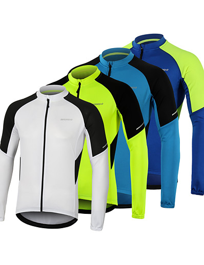 cheap Cycling-Arsuxeo Men&#039;s Long Sleeve Cycling Jersey Summer Polyester White Blue Green Bike Jersey Top Mountain Bike MTB Road Bike Cycling Quick Dry Breathable Reflective Strips Sports Clothing Apparel