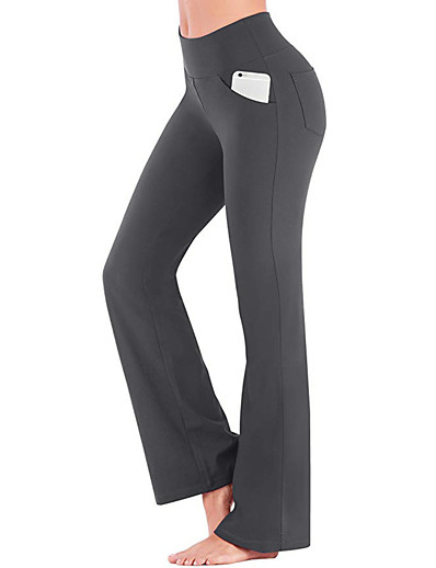 cheap Exercise, Fitness &amp; Yoga-Women&#039;s Yoga Pants Bootcut Pocket Tummy Control Butt Lift 4 Way Stretch Black Purple Army Green Yoga Fitness Gym Workout Winter Sports Activewear High Elasticity / Breathable / Quick Dry