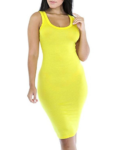 cheap DRESSES-womens basic scoop neck sleeveless slim fit midi tank dress yellow xl