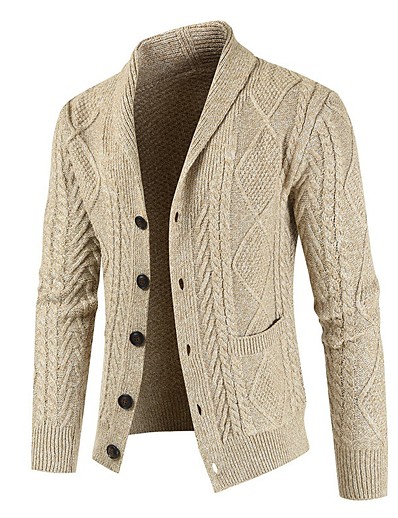 cheap Men-Men&#039;s Cardigan Sweater Solid Color Knitted Stylish Casual Long Sleeve Sweater Cardigans Fall Winter Shirt Collar Black Gray Beige