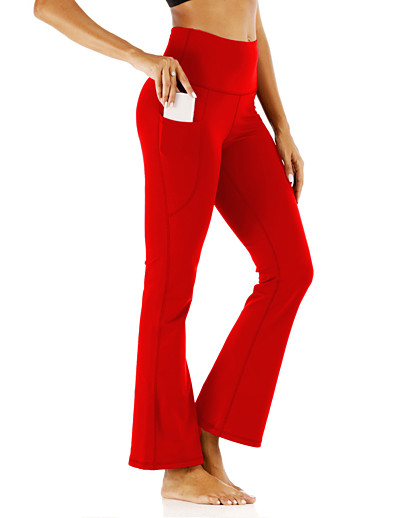 cheap Exercise, Fitness &amp; Yoga-Women&#039;s High Waist Yoga Pants Side Pockets Flare Leg Tights Leggings Tummy Control Butt Lift Breathable Black Red Blue Yoga Fitness Gym Workout Sports Activewear Stretchy / Quick Dry